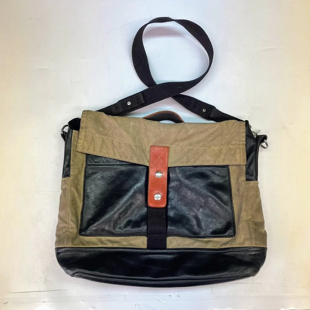 Stein Santa Fe‎ Waxed Canvas Leather Messenger Bag Olive Black Crossbody Satchel